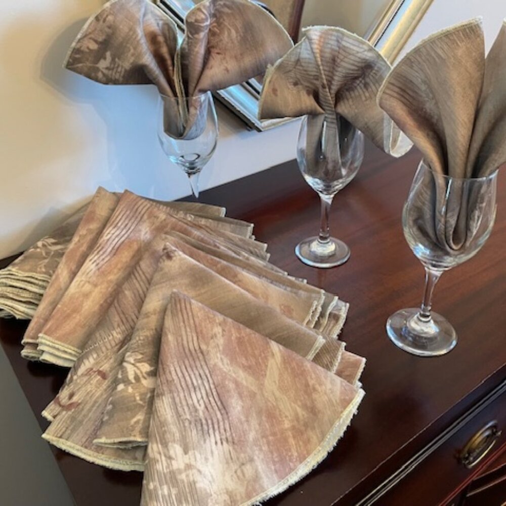 40 - Hand made Serged Round Cloth Napkins Mult Coloured Gold/Beige/Forest Green